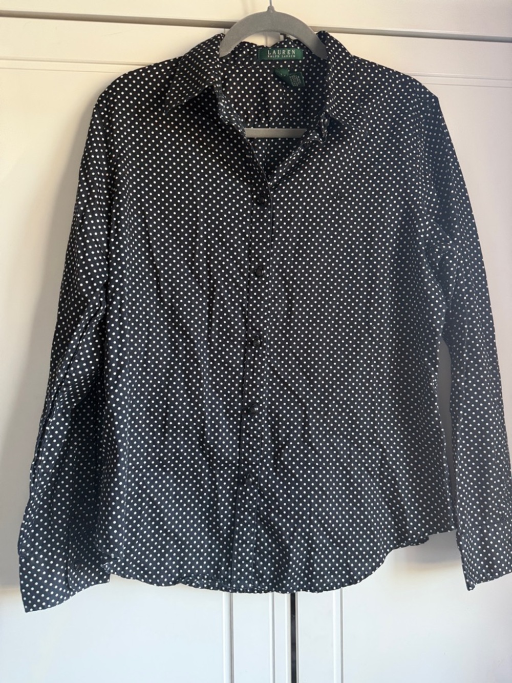 Lauren Ralph Lauren Black and White Polka Dot Button-Down Shirt